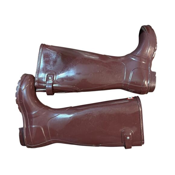 Hunter Burgundy Tall Gloss Rain Boots Size 6 - Picture 4 of 9
